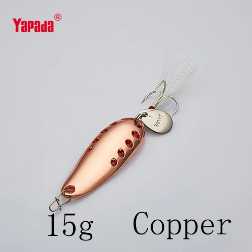 YAPADA ложка 015 Сплетница 10 г/15 г тройной крючок+ перо+ Блестки многоцветный 49 мм/54 мм металлическая ложка рыболовные приманки - Цвет: Copper 15g