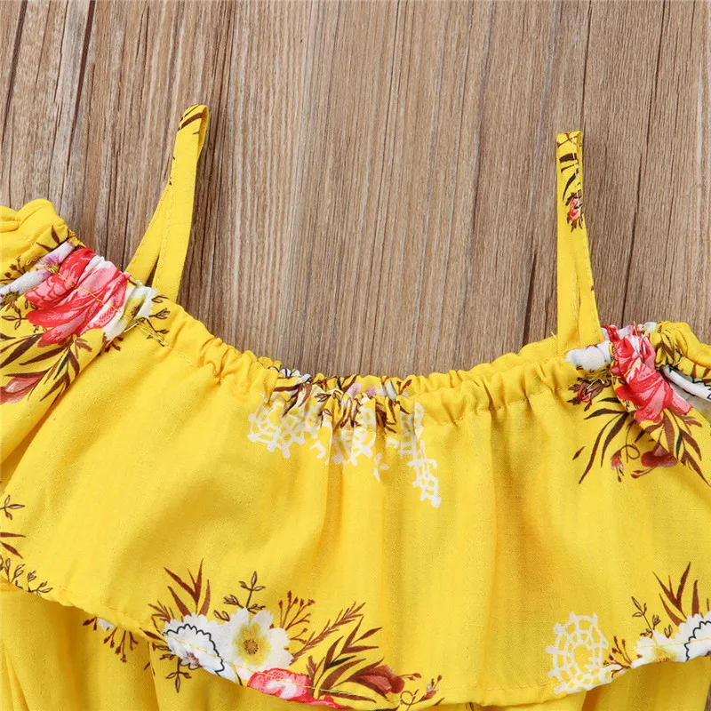Emmababy Summer Cute Kids 2pcs Clothes Toddler Baby Girl Floral Ruffled Off shoulder Top Vest+Shorts Outfits Set | Детская одежда и