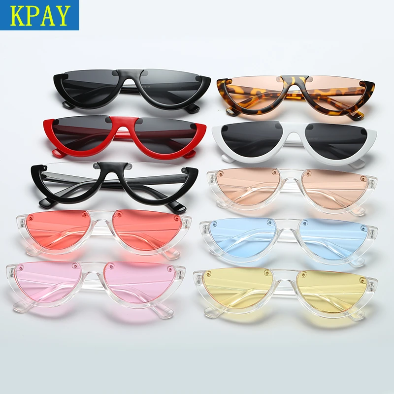 

2019 Women Cool Semi Rimless Narrow Frame Personality Fashion Eyewear Sun Glasses Female Colorful UV400 Lady Cat Eye Sunglasses