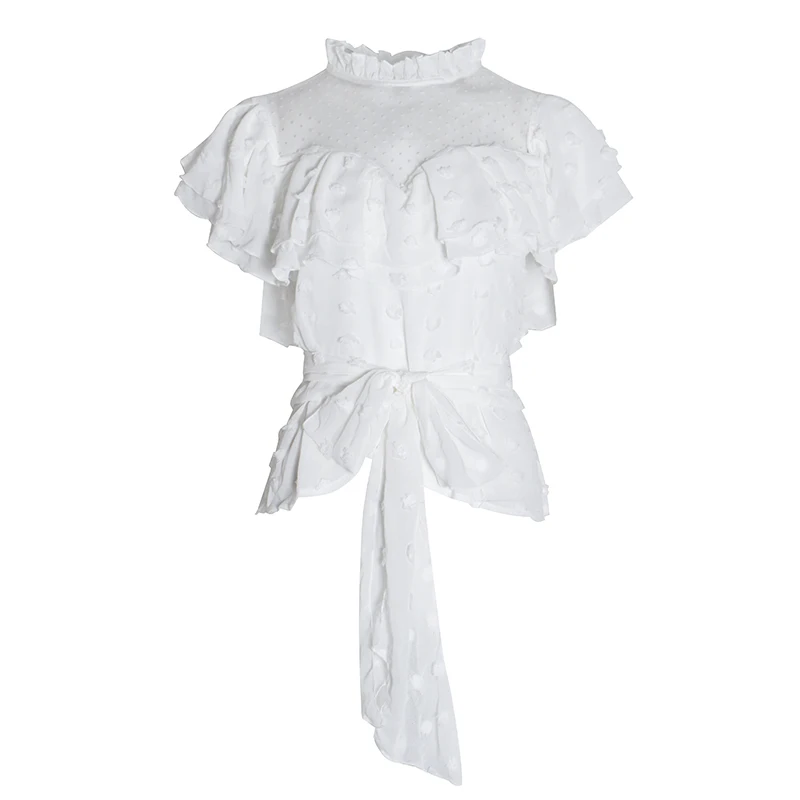 Женская шифоновая рубашка TWOTWINSTYLE летняя блузка в горошек с коротким рукавом и