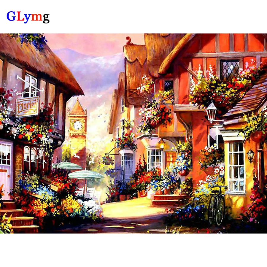 

GLymg Embroidery Handicrafts House Castle Villa View Diamond Painting Cross Stitch Full Square Drill European Home Decor Picture