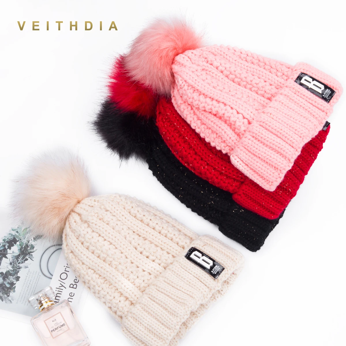 Новинка 2019 зимняя шапка VEITHDIA с помпонами для женщин модные однотонные теплые