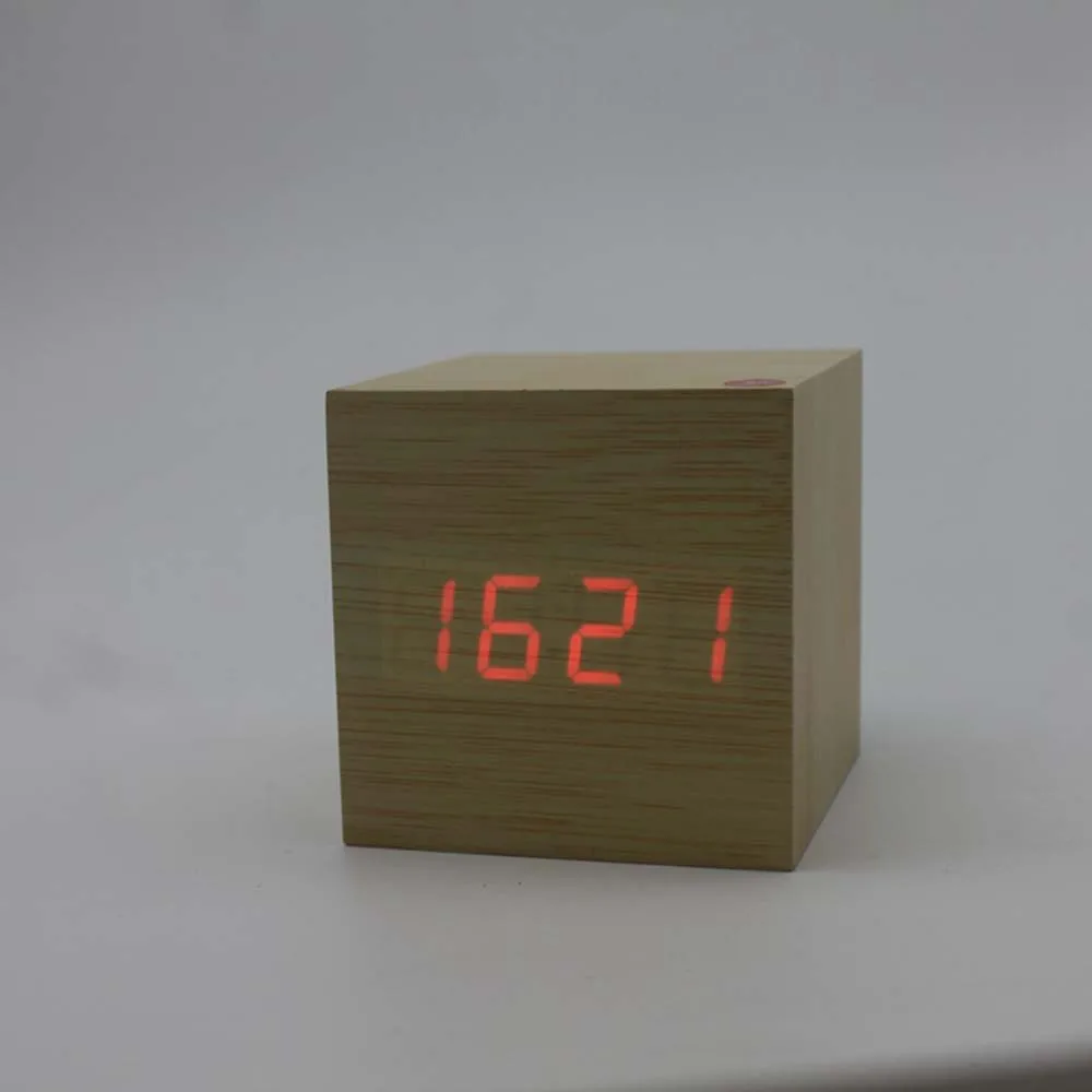 S Wooden x red Светодиодный Будильник Часы Настольные Голосовое управление цифровой Деревянный Despertador электронный настольный USB/AAA питание часы украшение стола - Цвет: S Wooden x red