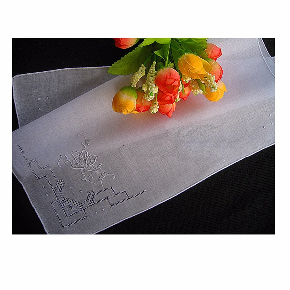 Белый носовой платок ручной работы из 100% хлопка мягкий тонкий женский с вышивкой