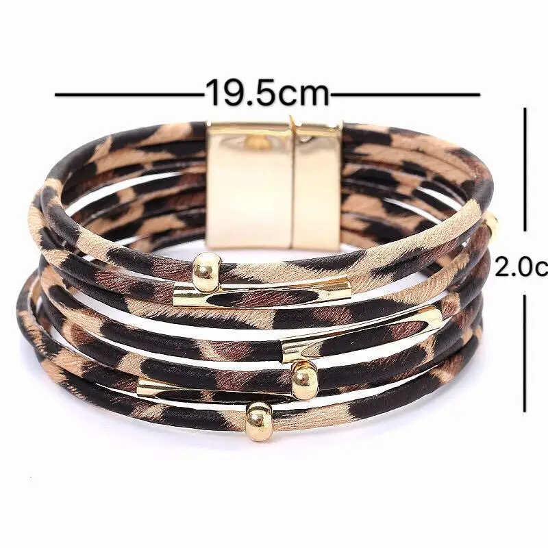 Amorcome Leopard Leather Bracelets For Women 2019 Fashion &amp Bangles Elegant Multilayer Wrap Wide Bracelet Jewelry | Украшения и