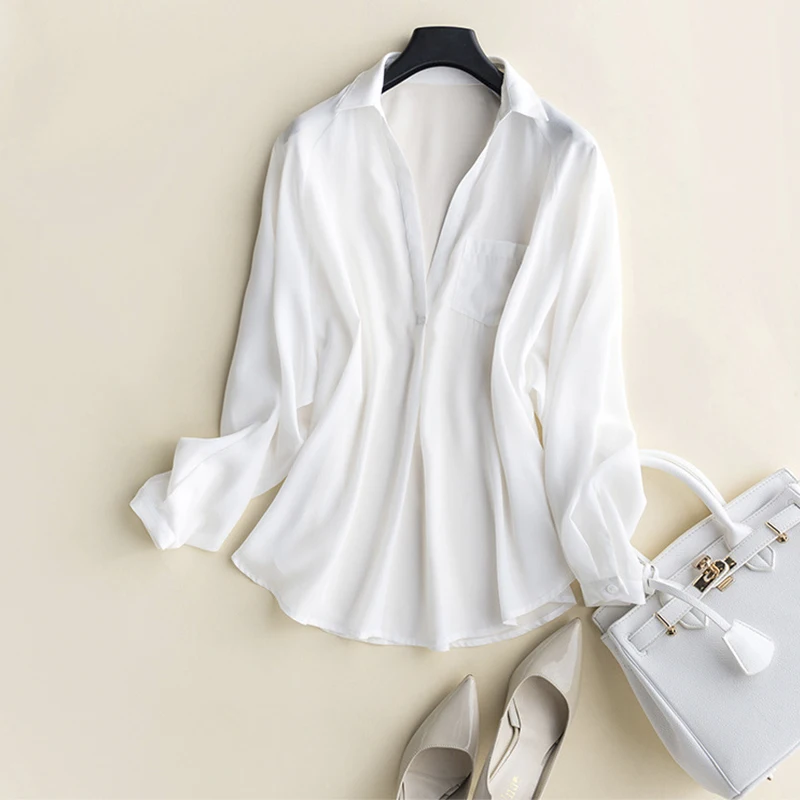 GUIYI глубокий v-образный вырез сексуальная свободная женская рубашка с длинными