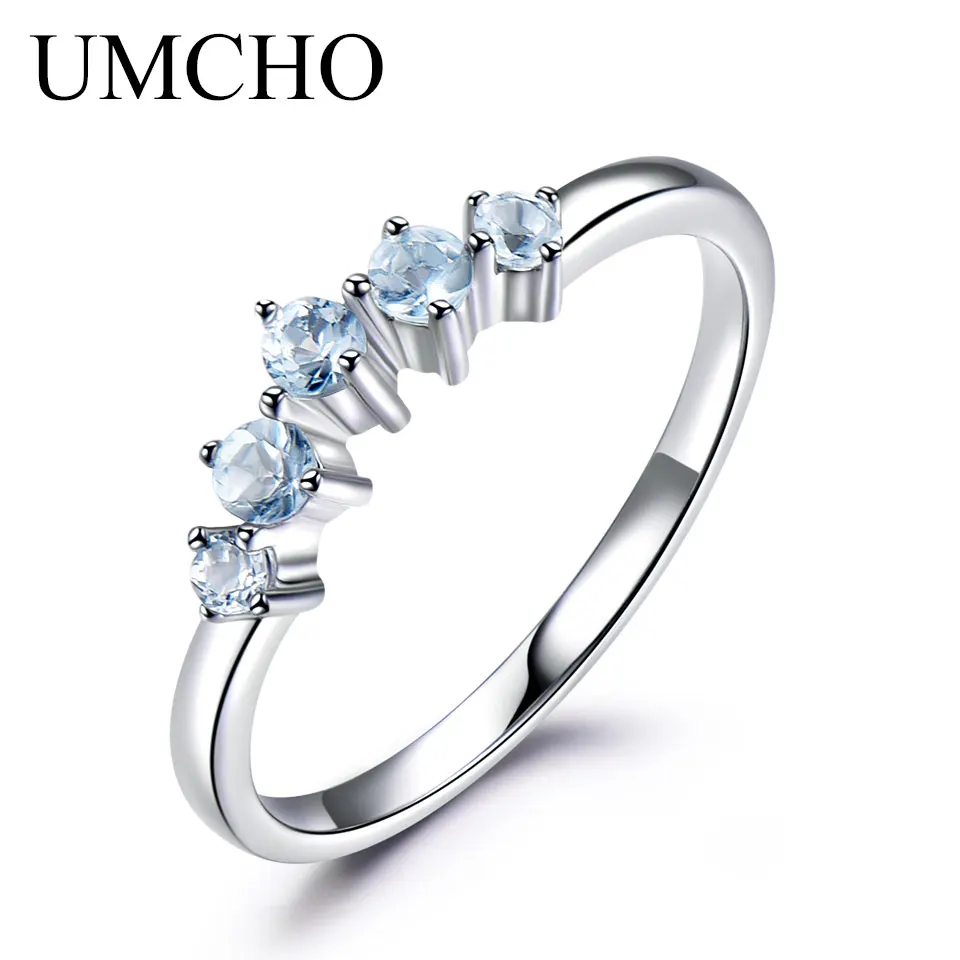 Sky Blue Topaz UMCHO создан нано Голубой топаз камень рождения стерлингового серебра ювелирные изделия драгоценный камень кольца для женщин очаровательные подарки ювелирные изделия - Цвет камня: Sky Blue Topaz