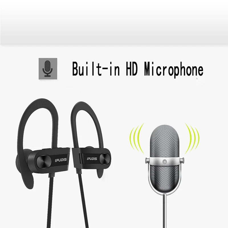 IPUDIS 110 мА/ч, IPX7 водонепроницаемые bluetooth-наушники спортивные Беспроводной гарнитуры портативные наушники с микрофоном