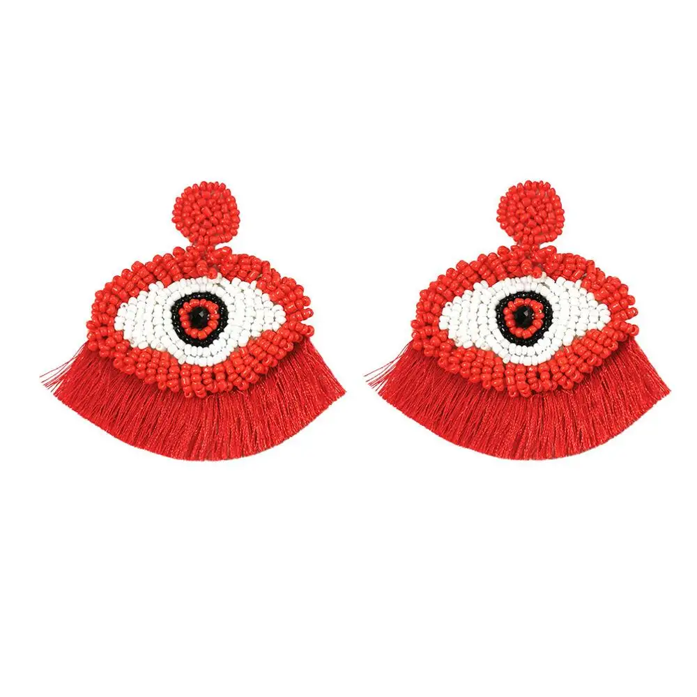 Red Earrings MANILAI, ручной работы, серьги-кисточки с бусинами для женщин, Винтажные серьги, подвеска в виде глаз, Висячие массивные серьги, серьги с бахромой - Окраска металла: Red Earrings