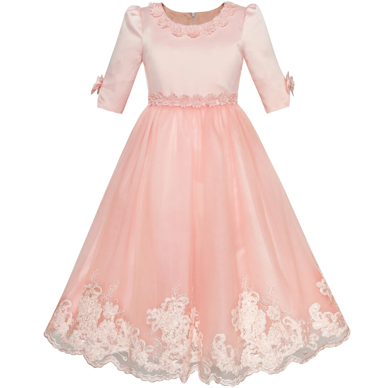

Flower Girl Dress Half Sleeve Lace Wedding Party Pageant 2020 Summer Princess Dresses Children Clothes Size 5-12 Carnival