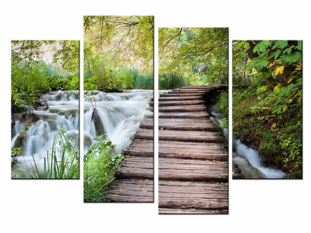 

4 Pcs/Set Nature Pastoral plank road Canvas Painting Wall Picture Decorative Home Wall Decor Modular Paintings/JO13-001