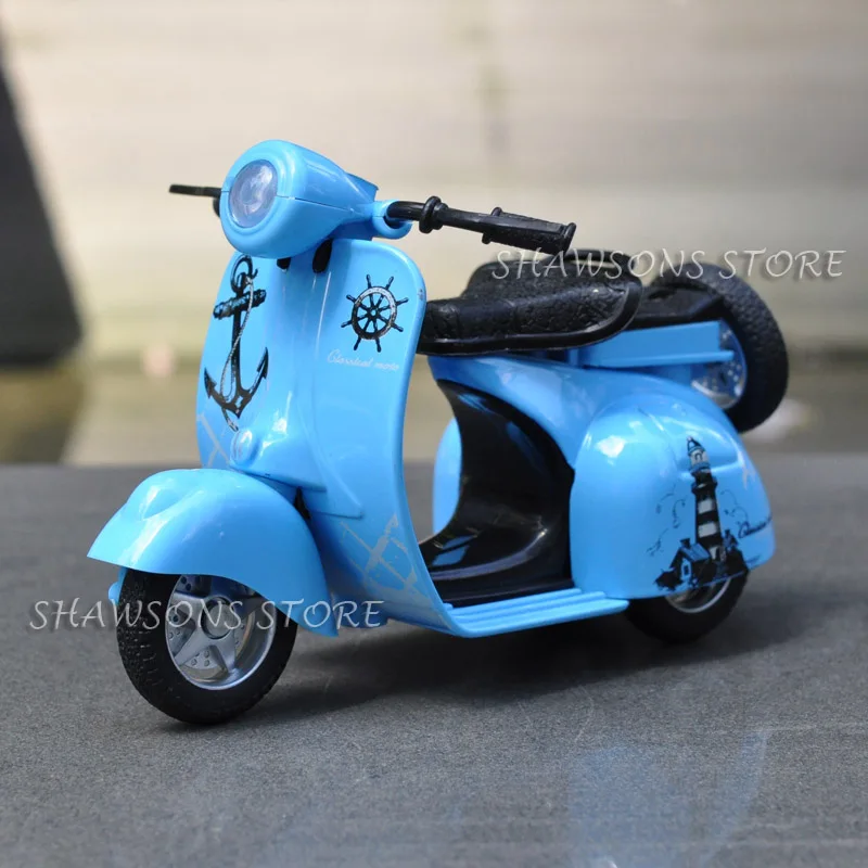 Синий 1:14 Литая модель мотоцикла игрушки Вытяните назад скутер VESPA W/звук и светильник - Цвет: Синий