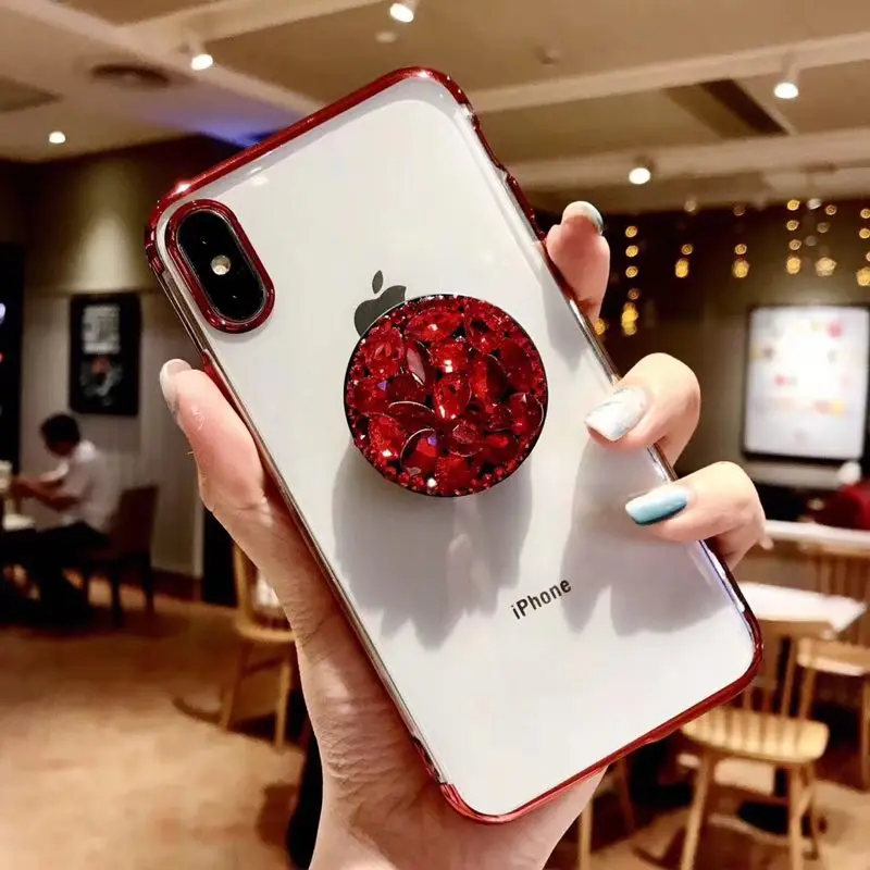 Airbag bracket mobile phone case For iPhone X XS MAX XR 6 6s 7 8 plus 5 5S Fancy crystal stand plating soft cover |