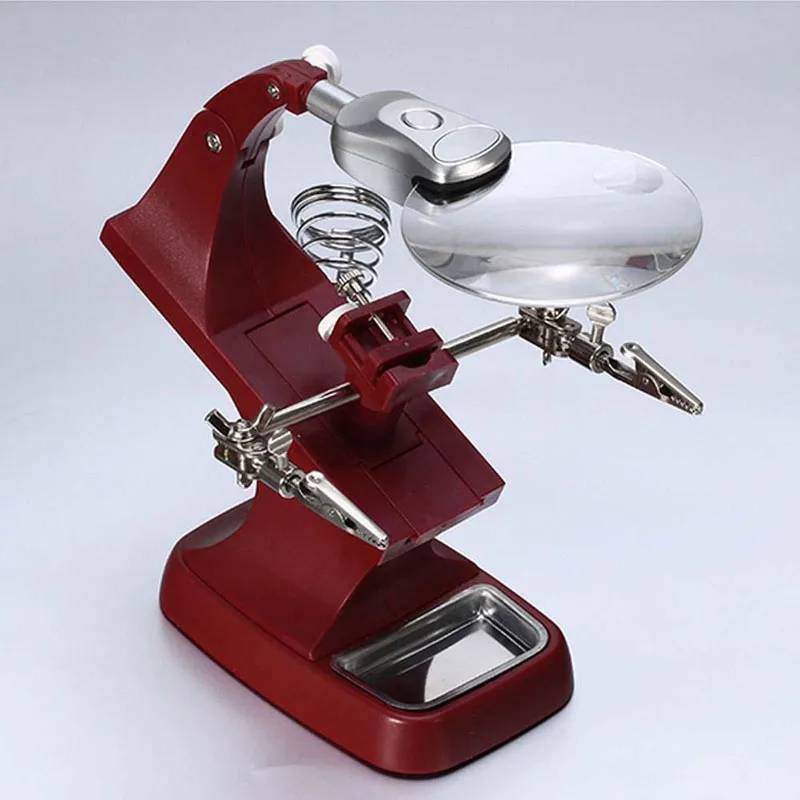 LED Clamp Soldering Iron Stand Helping Hands Magnifying Glass Magnifier Crocodile Clip SMD | Инструменты