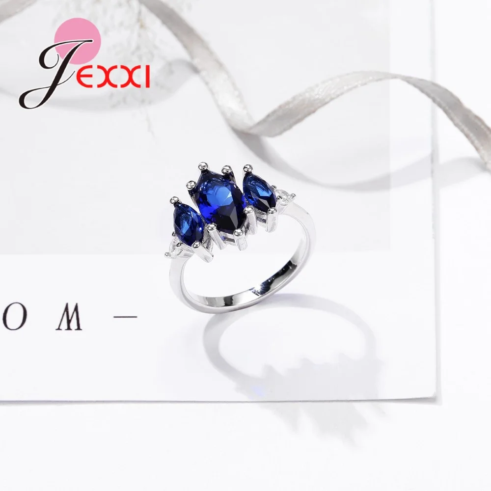 Wedding Rings Fashion Royal Blue Oval Crystal Engagement Ring For Women Silver Proposal Anillos Bijoux Valentine's Day | Украшения и