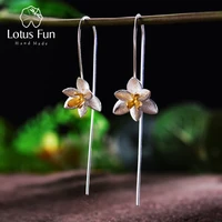 lotus fun real 925 sterling silver natural handmade jewelry cute blooming flower fashion drop earrings for women christmas gift