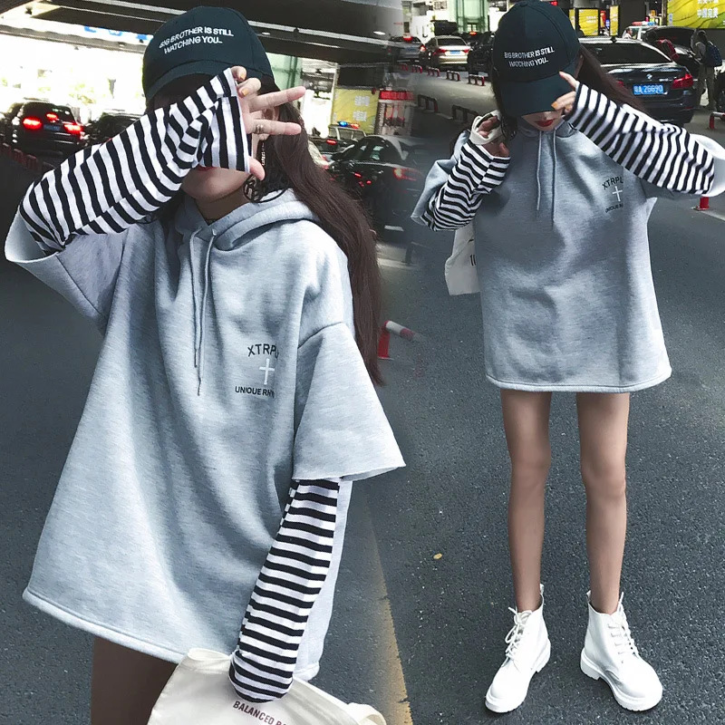 Harajuku стиль шить поддельные два небольших свитер Женская Корейская версия прилив