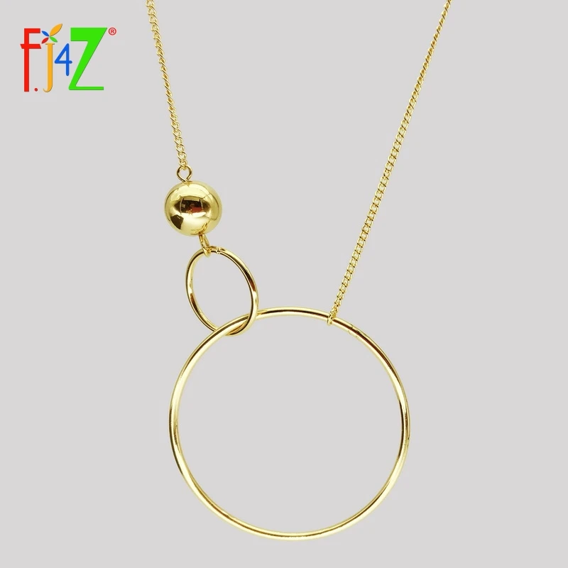

F.J4Z Big Circle Pendant Necklace for Women Fashion Long Chain Simplicity Geometric Pendientes gancho