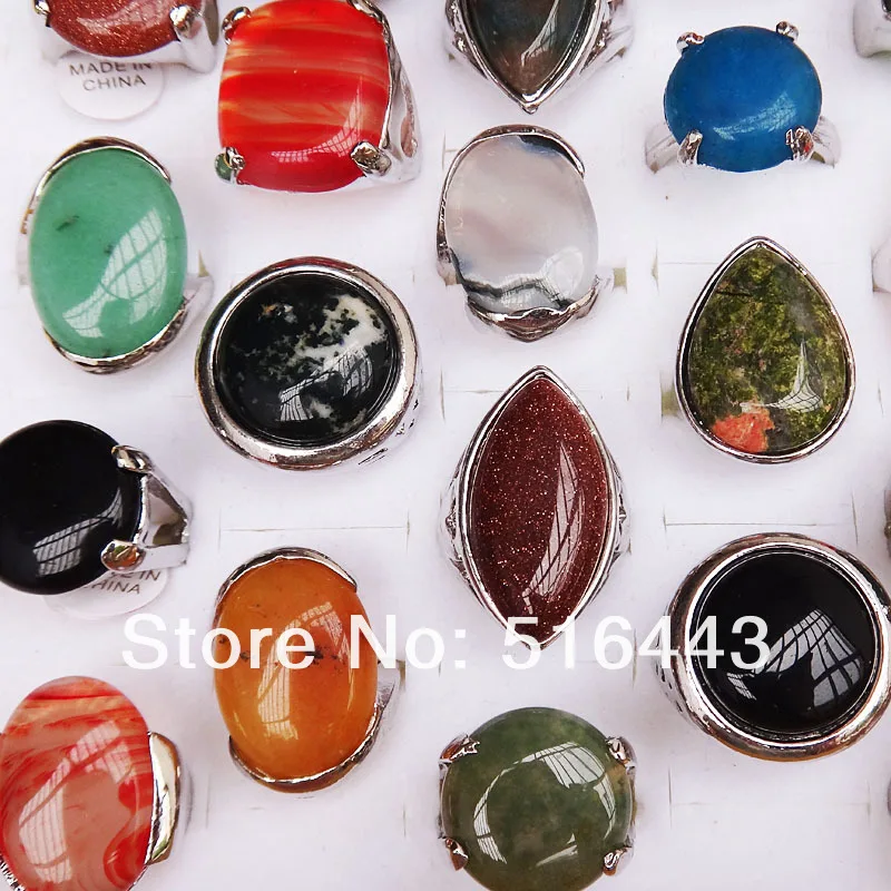 Большие Акции 20 шт большие натуральные камни Модные посеребренные женские