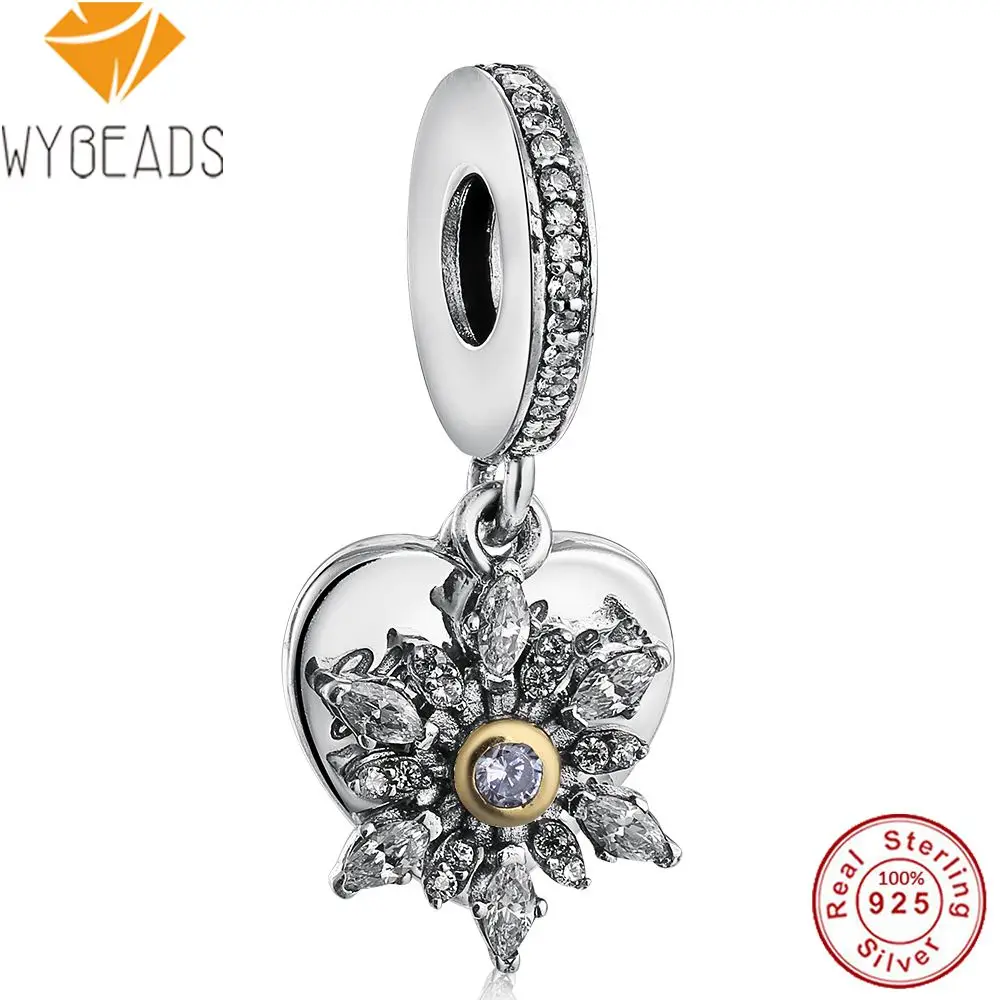Wybeads 925 стерлингового серебра Снежинка Кулон Сердце Ясно CZ Талисманы