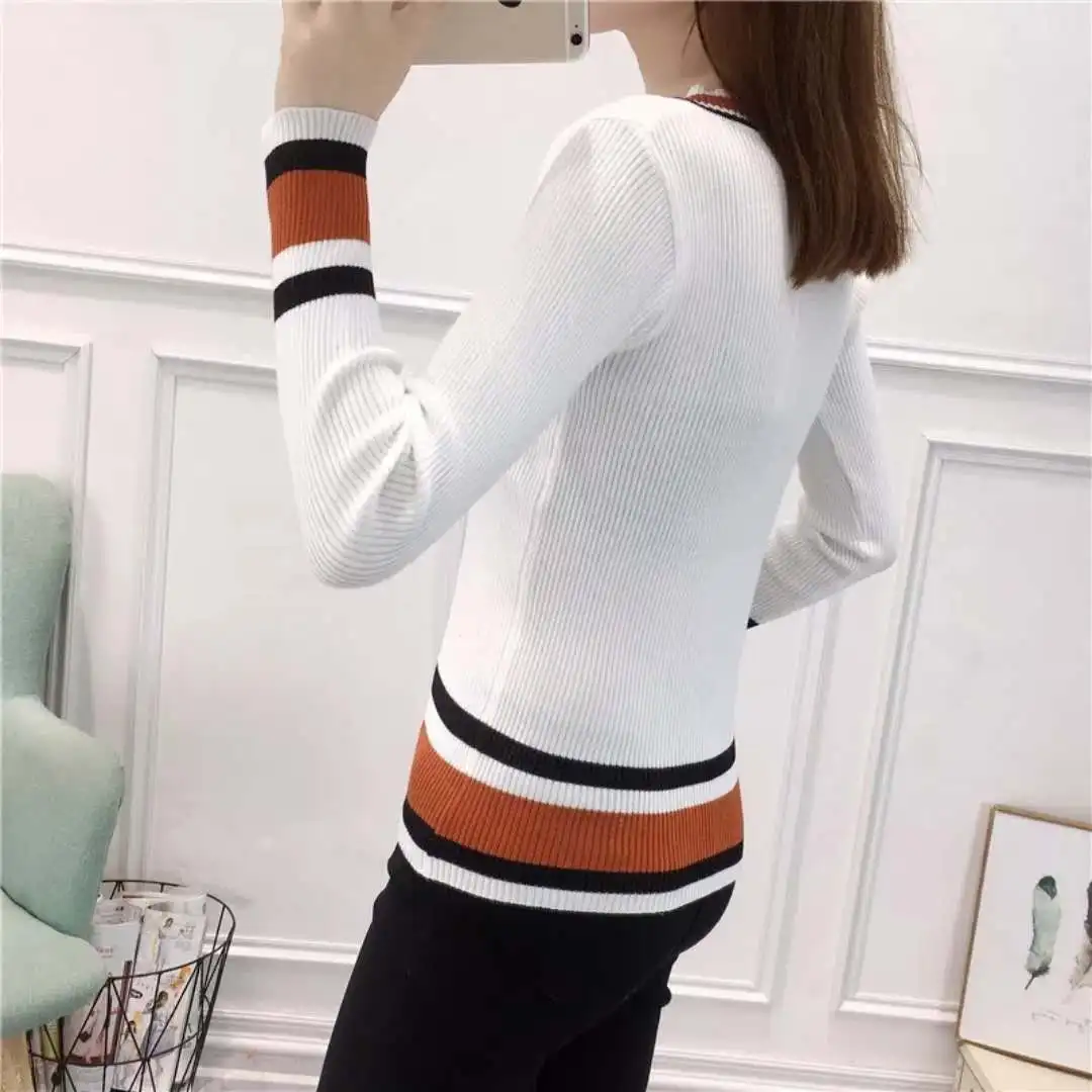 Vangull Женский вязаный свитер с длинным рукавом повседневный Полосатый пуловер