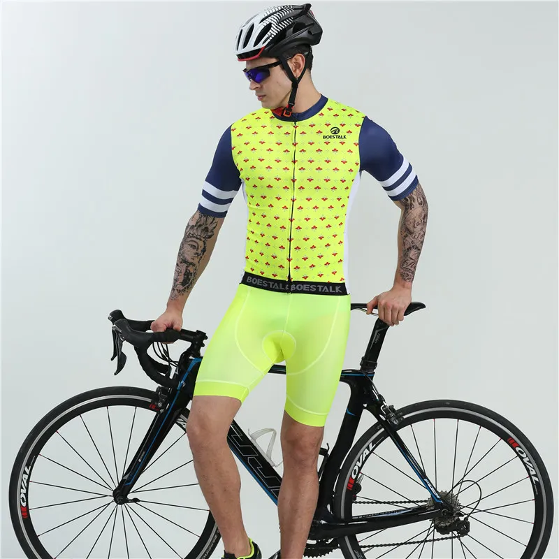 

BOESTALK men cycling jersey set summer short sleeve fluorescent color bike maillot professional competition team triathlon suit