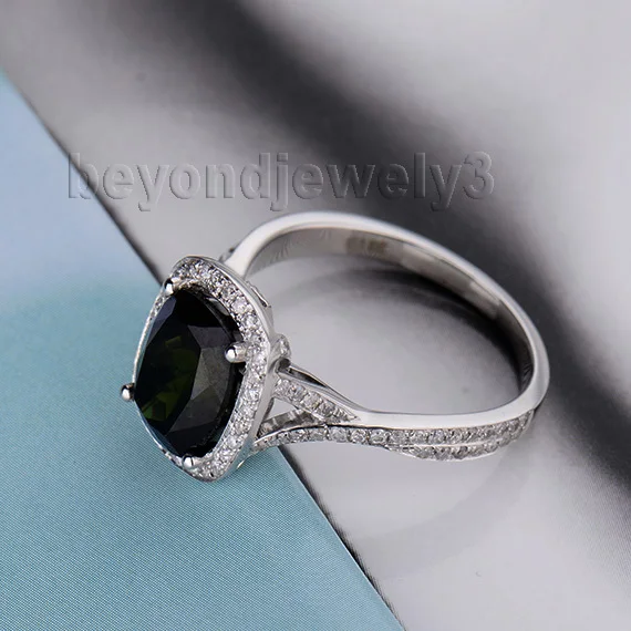 Прочное Винтажное кольцо из белого золота с натуральным турмалином размером 8x10