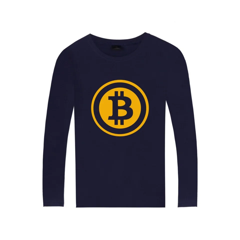 Хлопковая футболка с логотипом биткоина цифровой валюты длинным рукавом Биткоин