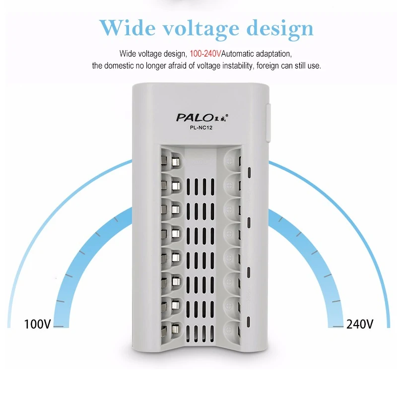 Palo C808W 8 слотов индикаторный светильник, умное зарядное устройство для AA/AAA Ni-MH/Ni-Cd аккумуляторов, зарядное устройство
