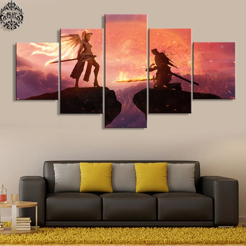 

Overwatch And Dark Soul Canvas Painting Wall Art 5 Pieces Game Poster Canvas Print Home Decor Pictures Painting For Living Room