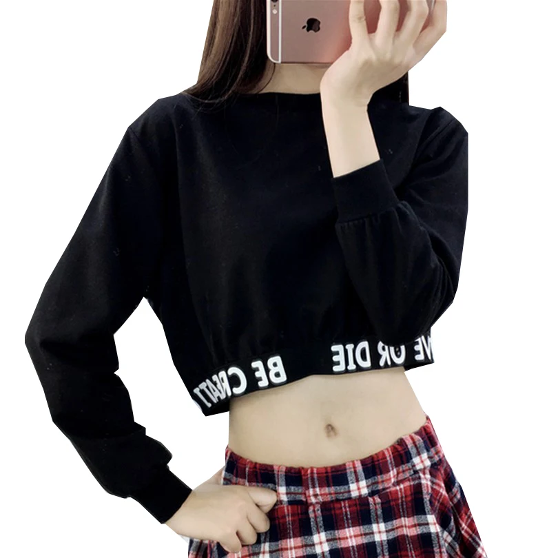 Фото Letters Printing Sweatshirt Fashion Autumn Women Crop Tops Round Neck Long Sleeve Sweatshirts Simple Style Black Moletom Женская Letters Printing Sweatshirt Fashion Autumn Women Crop Tops Round Neck Long Sleeve Sweatshirts Simple Style Black Moletom Женская