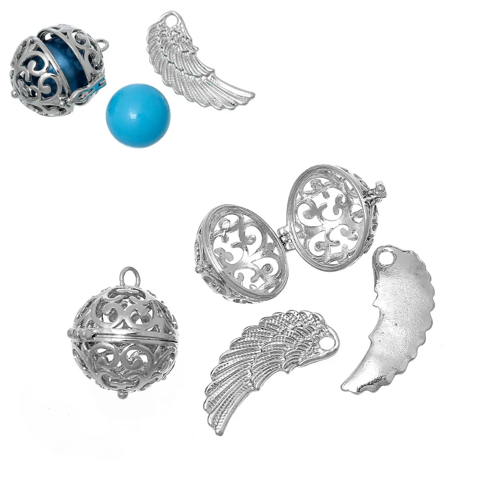 DoreenBeads медные Подвески в форме желаний круглые крылышки серебристого цвета полые