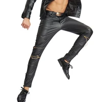 stylish zipper leather pants slim pu pants motorcycle club punk rock long trousers waistline sexy trouser mens bottoms