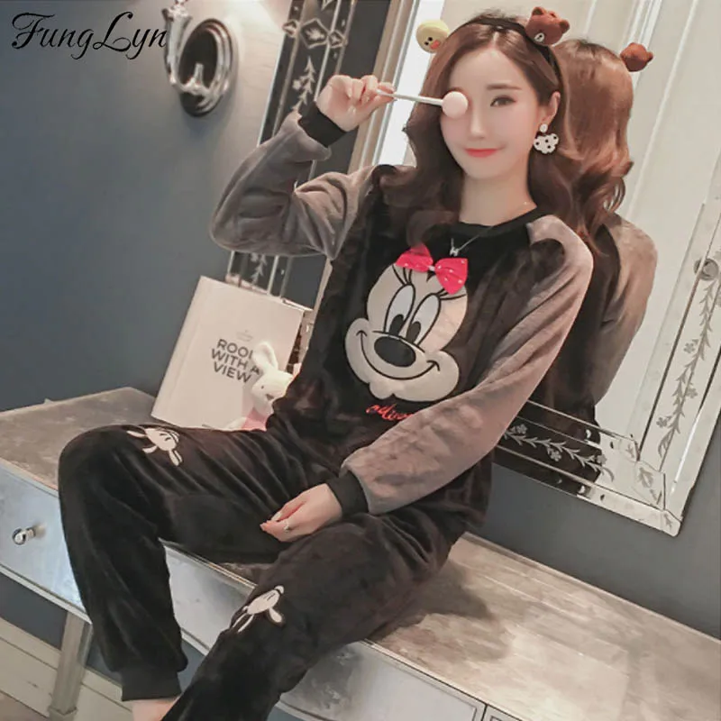 FL059C фланелевые толстые пижамы Para As Mulheres ночное белье Mujer женские Pyama Pijama Feminino Pigiama