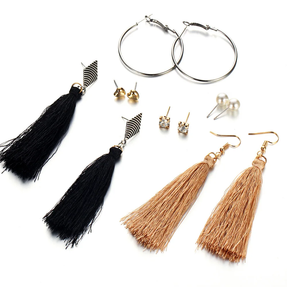 Tassel Fringe Korean Women Earrings 2019 Earring Triangle Long Sets Pendientes Mujer Moda Six-piece Set | Украшения и аксессуары