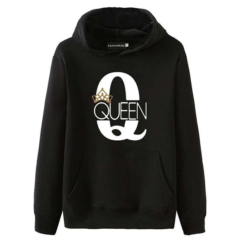 «KING», «QUEEN» K Q Парные толстовки Для женщин в виде королевской короны из принтом толстовки с капюшоном Женский пуловер Топы