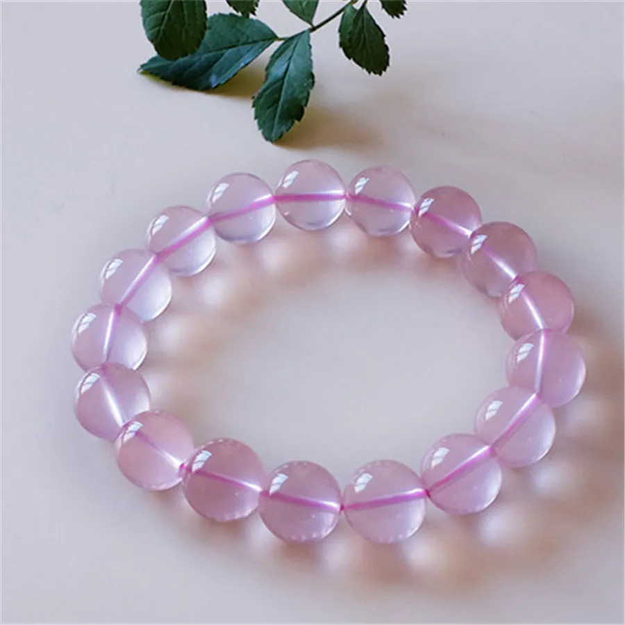 Genuine Star Light Rose Pink Quartz Natural Stone Bracelets For Women Female Stretch Crystal Round Bead Bracelet 12mm 13mm 14mm | Украшения