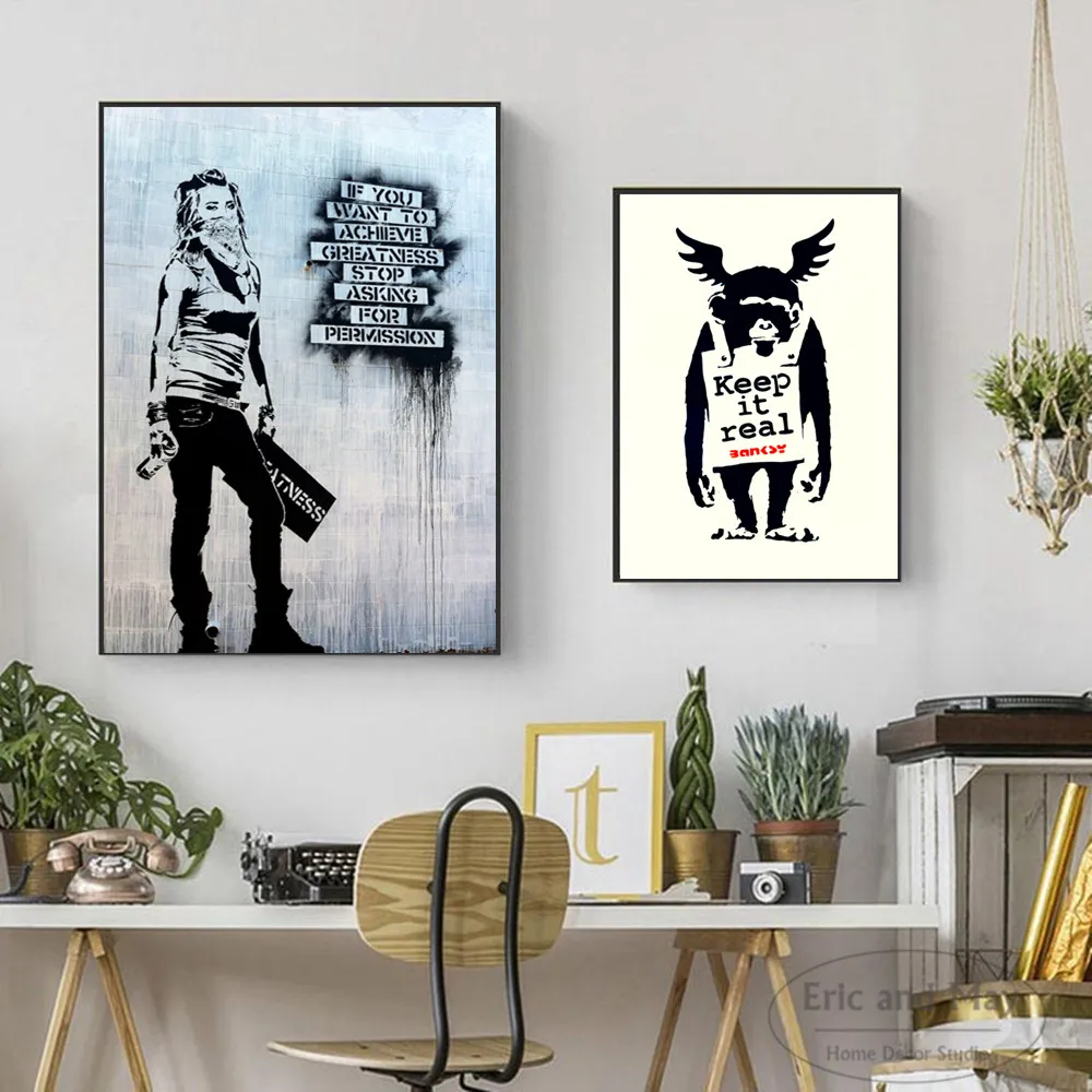 

Настенные плакаты и принты Banksy сохраняют настоящие рисунки, Картина на холсте для гостиной, украшение для дома, квадратные картины без рамы