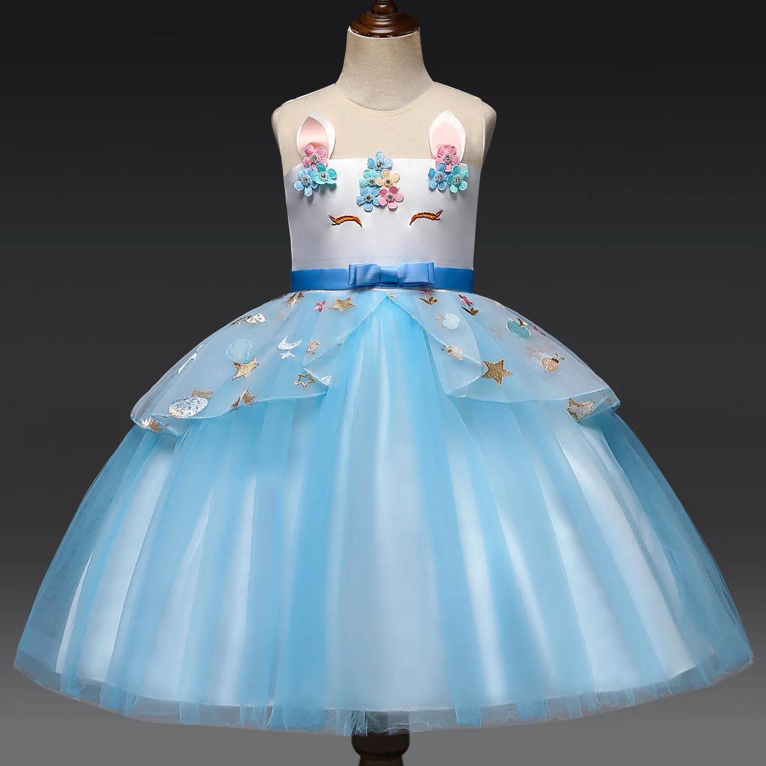 

European and American Girls Performance Unicorn Party Princess Dress Children's Day Costume Clothing Kids Dresses for Girl
