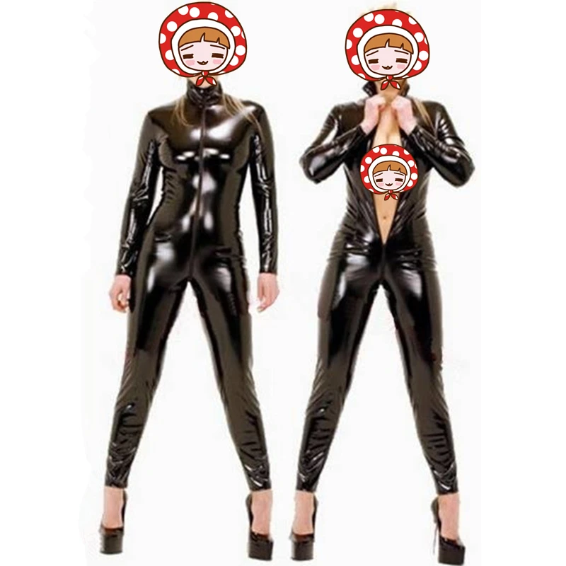 

XXL Hot Sexy Black Catwomen Jumpsuit PVC Spandex Latex Catsuit Costumes Women Body Suits Fetish Leather Dress Wetlook Jumpsuits