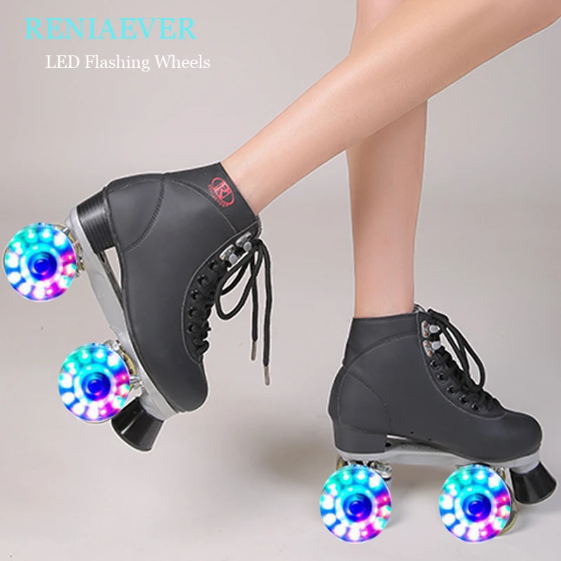 Роликовые коньки двойные женские взрослые со светодиодной подсветкой колеса