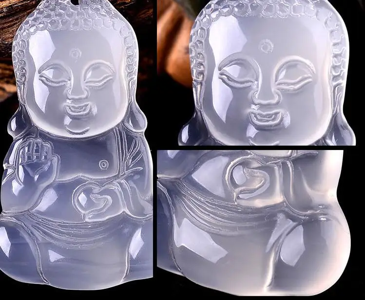 Натуральный ледяной агат халцедон Будда общественный кулон ожерелье большой