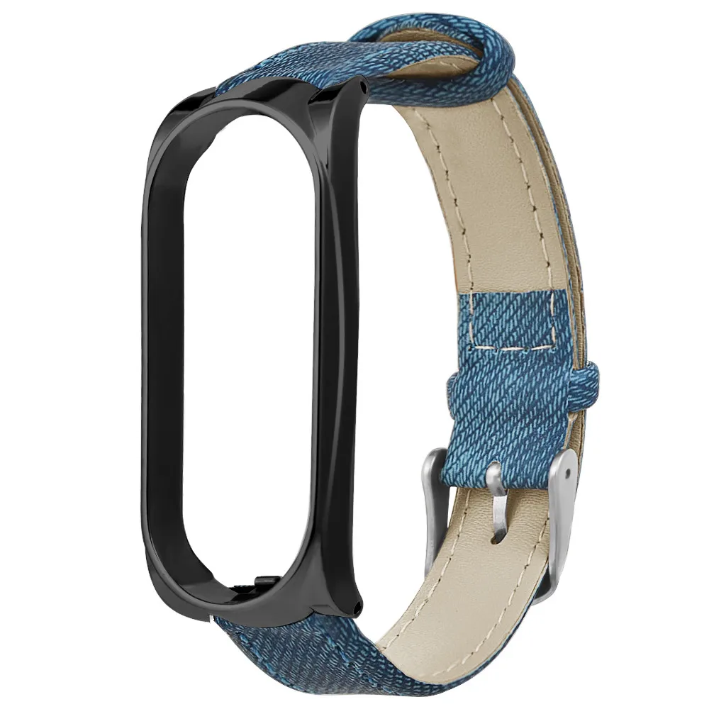 Синий джинсовый браслет ремешок + металлический чехол для Xiaomi Mi Band 3 модные часы