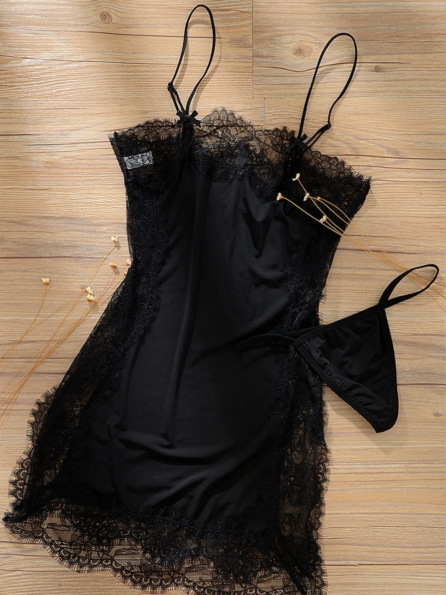 Женская Сексуальная кружевная ночная рубашка тонкая сексуальная сорочка с