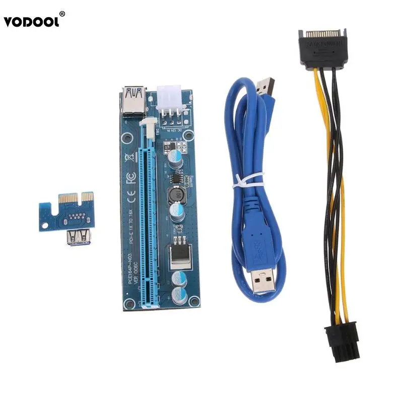 Адаптер для ПК VODOOL PCI Express E 1X до 16X USB3.0 Mining Machine Extender Riser PC Computer Expansion Card с кабелем 15Pin