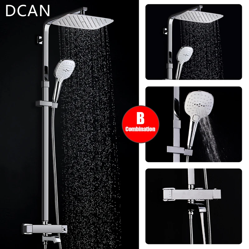 Bathroom Luxury Rain Mixer Shower Combo Set Wall Mounted Rainfall Head System Chrome Exposed faucet Tap | Обустройство дома