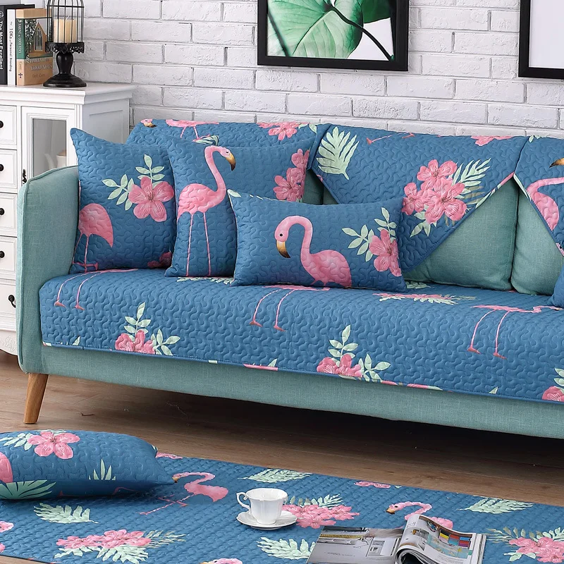 Простые современные чехлы для диванов с принтом фламинго хлопковые нескользящие