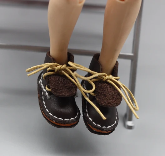deep brown 1 пара, аксессуары для кукол, обувь для 1/6, кукла blyth joint as fit 1/8, куклы BJD, мини кожаная обувь, игрушки 3,7*1,6 см - Цвет: deep brown