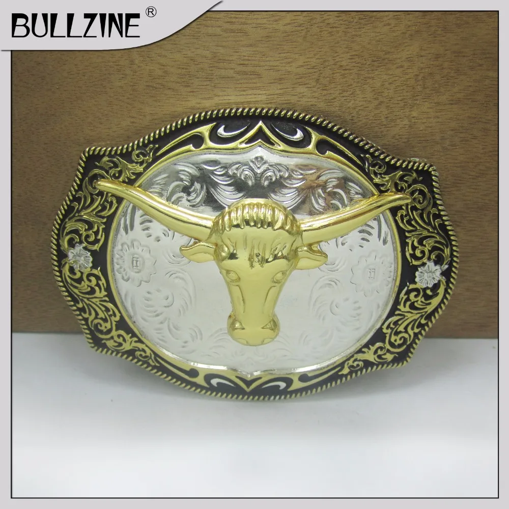 В Bullzine в виде Головы Быка пряжка на ремешке с серебро и золото FP 03656 для 4 см ширина