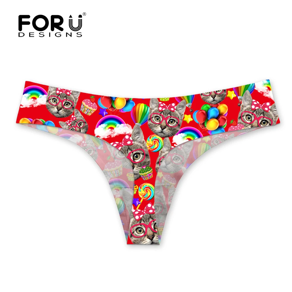 FORUDESIGNS стринги сексуальные женские стринги бразильские бикини милая голова кошки печать плавки с низкой талией Нижнее белье